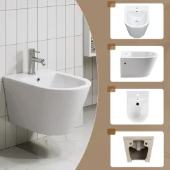 HROW Horow Wandbidet - Keramiek - Wit - Ruimtebesparend - 52,5 X 36,5 Cm
