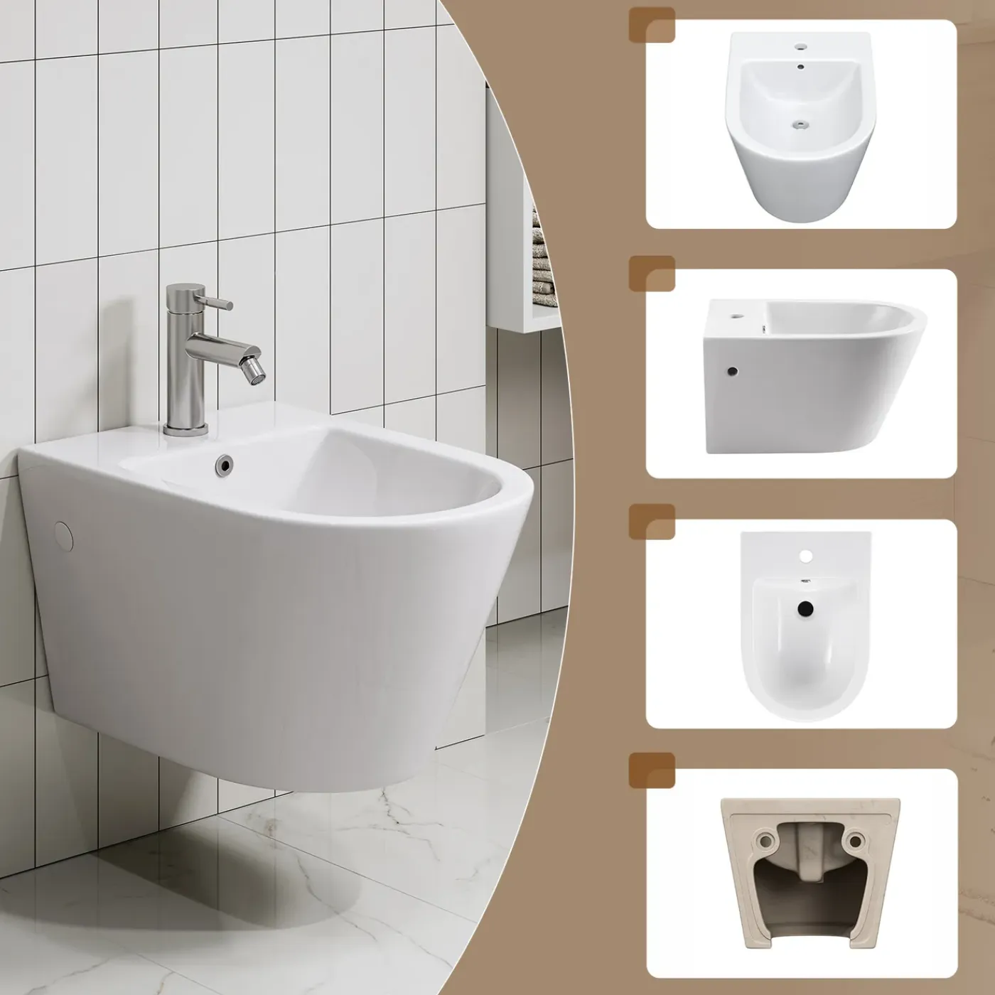 HROW Horow Wandbidet - Keramiek - Wit - Ruimtebesparend - 52,5 X 36,5 Cm