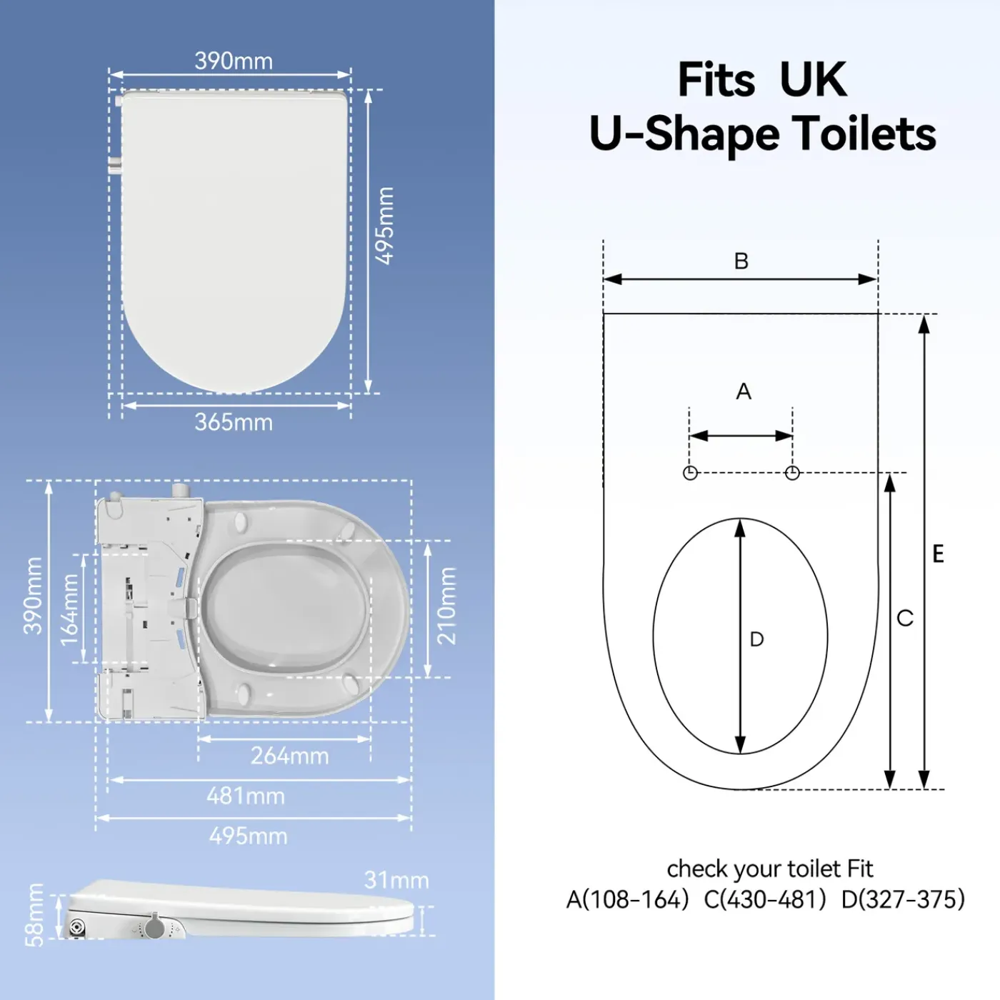 HOROW - Wc-bril - Duroplast - Wit - Bidet - Soft Close - Verwijderbaar