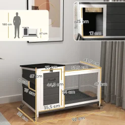 Houten Konijnenhok Met Loopgedeelte - Voor Binnen & Buiten 92x52x67 Cm - Grijs