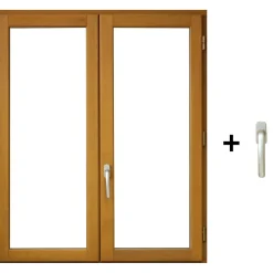 GD Menuiseries Houten Raam 2 Bladen H125 X L80 Ribbenpaneel + Handgreep (ref 010220f9)