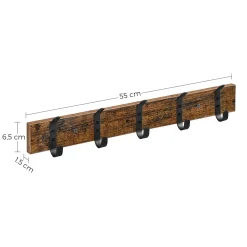 Houten Wandkapstok Met 10 Haken - Compacte Muur Kapstok - Industriële Stijl - Vintage Bruin / Zwart