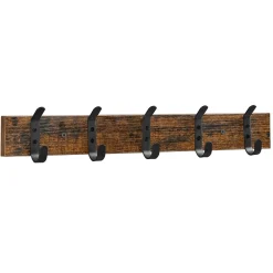 Houten Wandkapstok Met 10 Haken - Compacte Muur Kapstok - Industriële Stijl - Vintage Bruin / Zwart