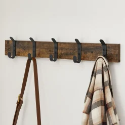 Houten Wandkapstok Met 10 Haken - Compacte Muur Kapstok - Industriële Stijl - Vintage Bruin / Zwart