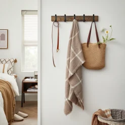 Houten Wandkapstok Met 10 Haken - Compacte Muur Kapstok - Industriële Stijl - Vintage Bruin / Zwart