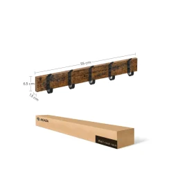 Houten Wandkapstok Met 10 Haken - Compacte Muur Kapstok - Industriële Stijl - Vintage Bruin / Zwart
