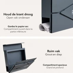 HÜSQ brievenbus - antraciet grijs - met krantenhouder