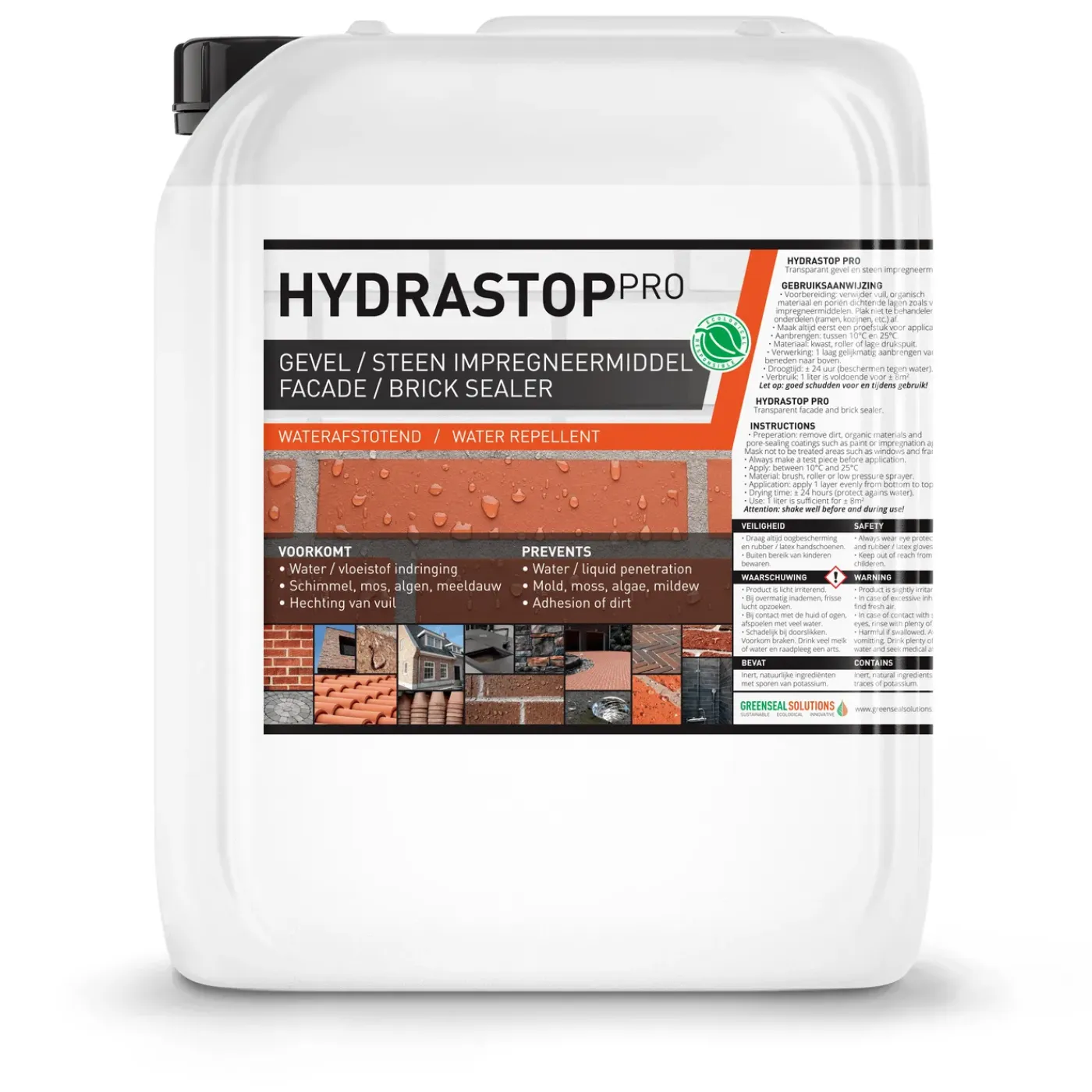 GreenSeal Solutions Hydrastop Pro - Gevel impregneren - Dakpannen - Schoorsteen - Buitenmuur impregneermiddel 10L (60m²)