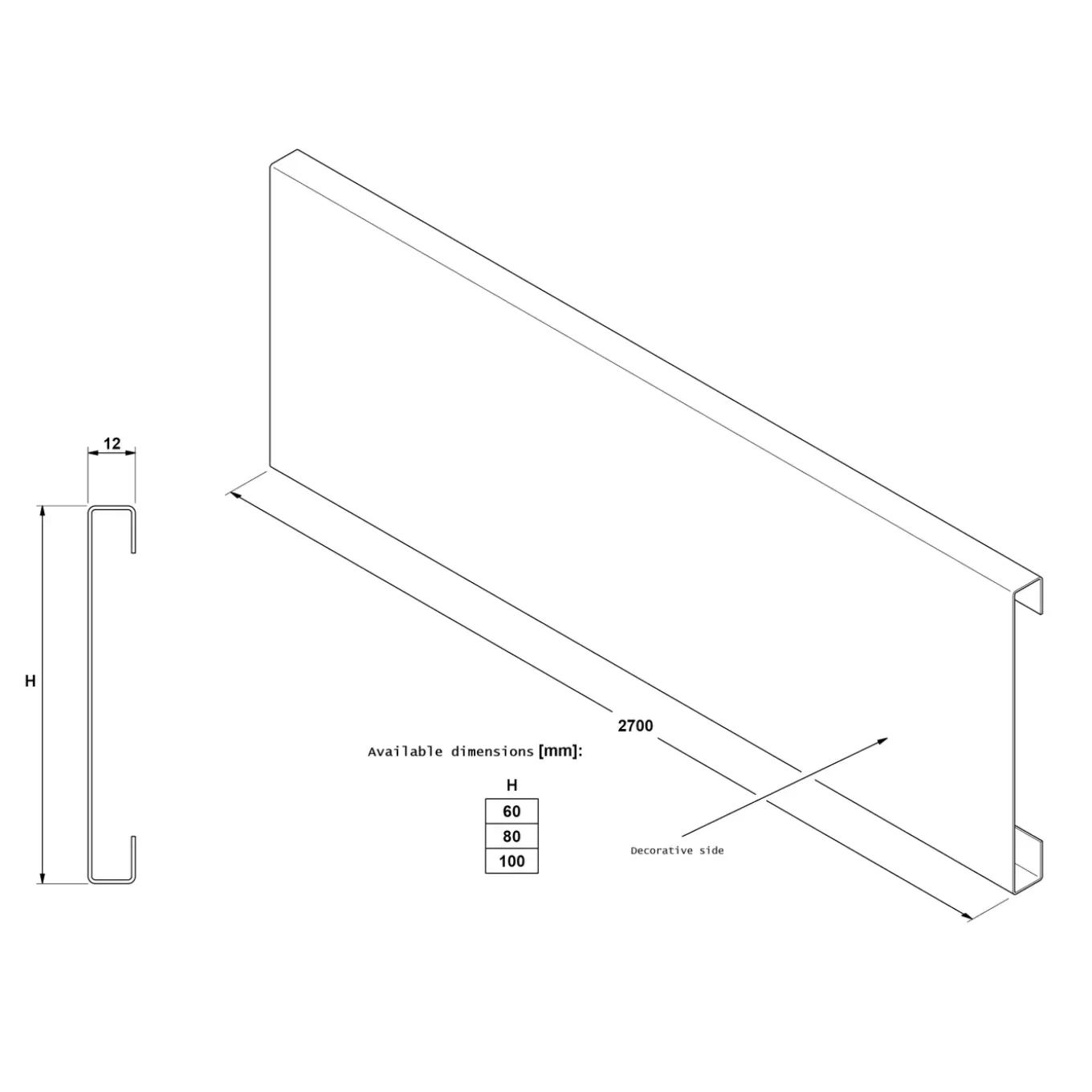 Ilcom Decoratieve Plint FC Van Roestvrij Staal 2700 mm x 100 mm - Zwarte Mat