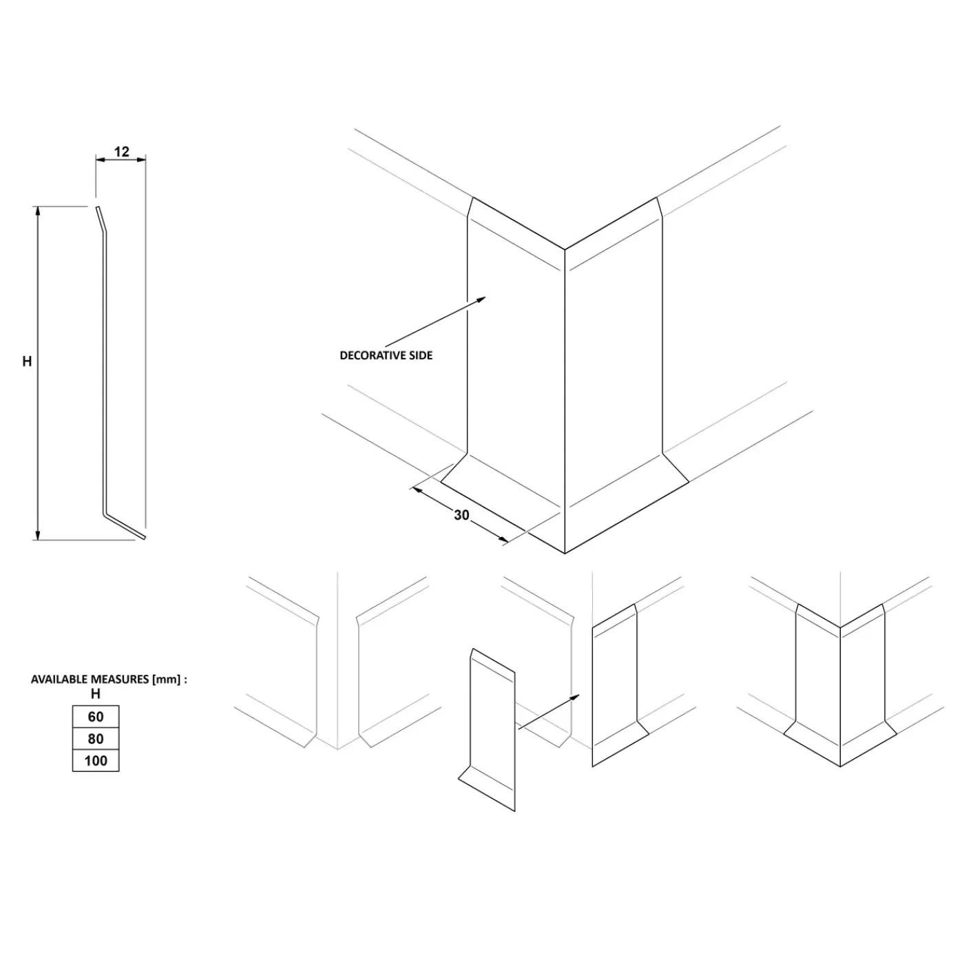 Ilcom Ceramica Ilcom externe hoek voor plint FL Gepolijst zwart- 30mmx100mm van roestvrij staal