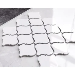 Ilcom mozaïekplaat White Arabesque op netwerk 27.5 cm x 24.3 cm - keramiek voor badkamer of keuken