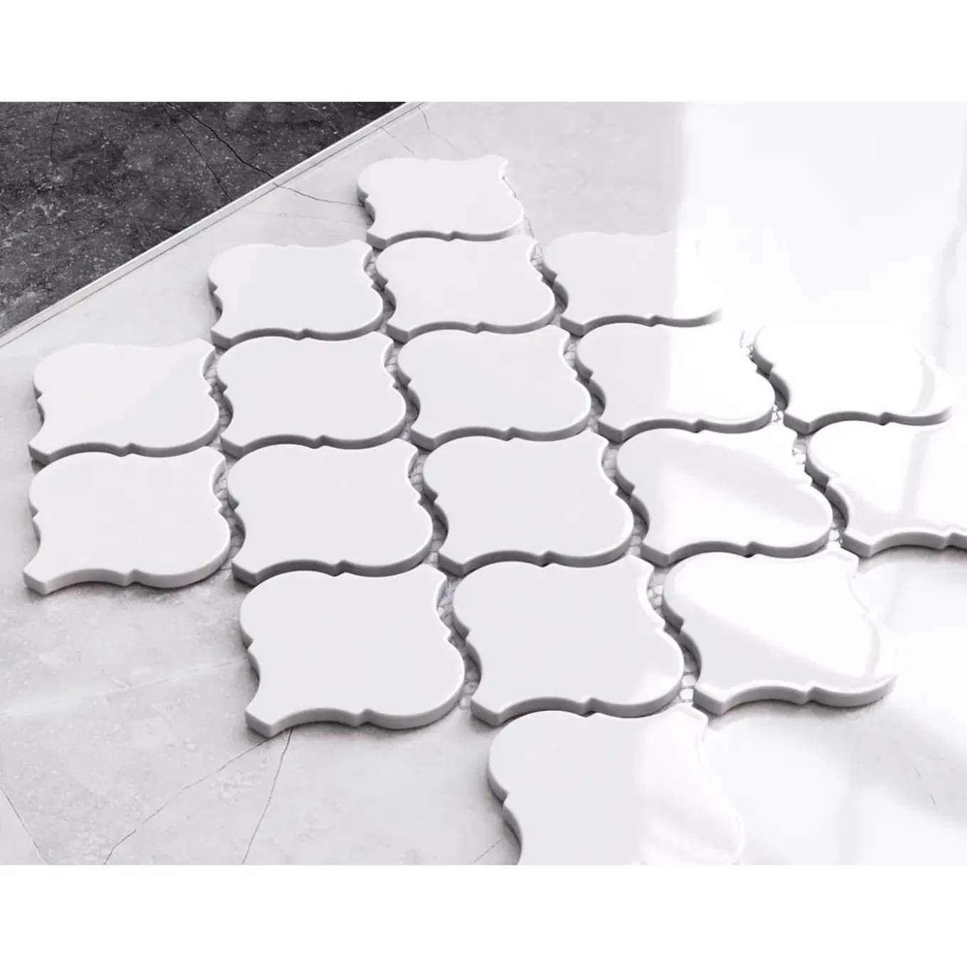 Ilcom mozaïekplaat White Arabesque op netwerk 27.5 cm x 24.3 cm - keramiek voor badkamer of keuken