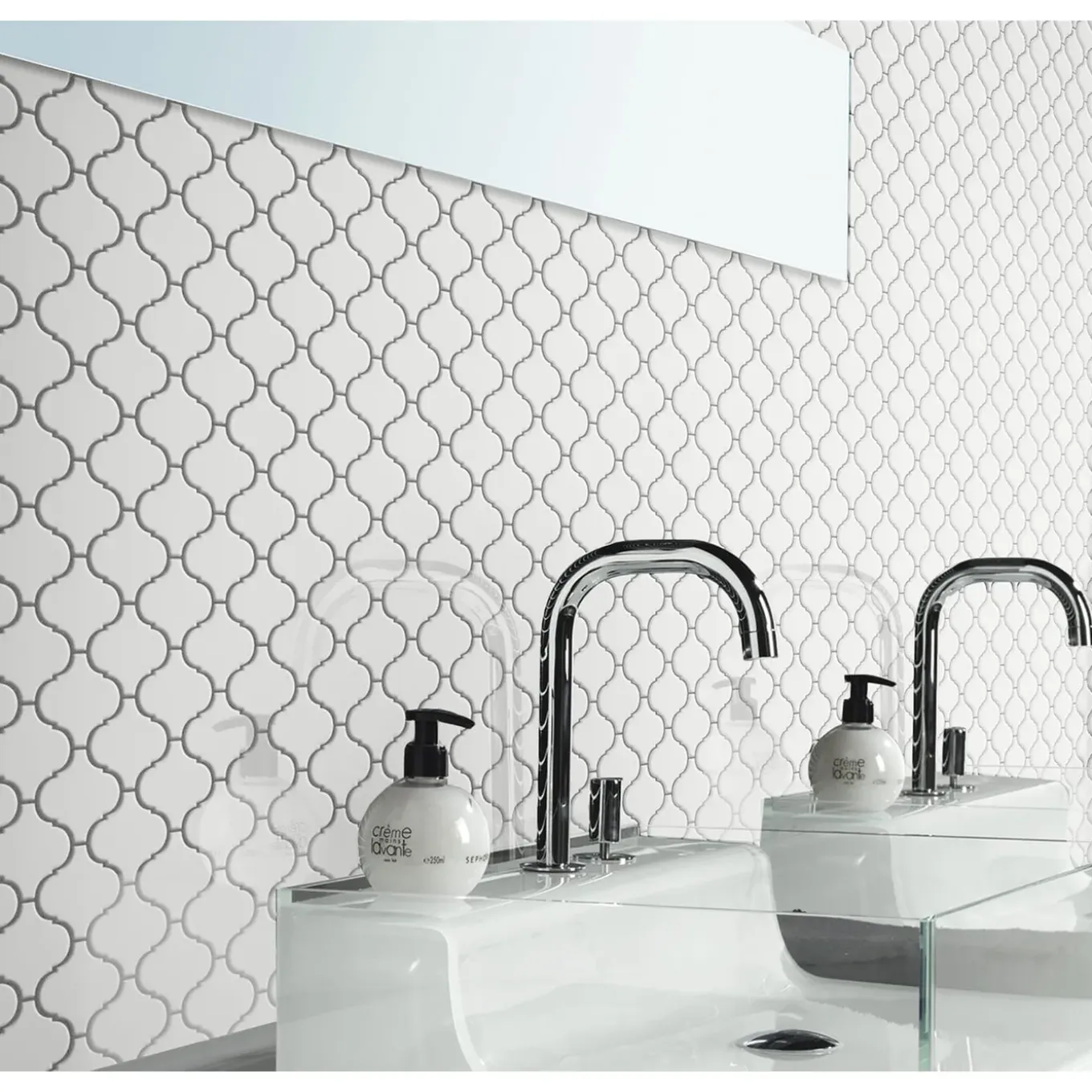 Ilcom mozaïekplaat White Arabesque op netwerk 27.5 cm x 24.3 cm - keramiek voor badkamer of keuken