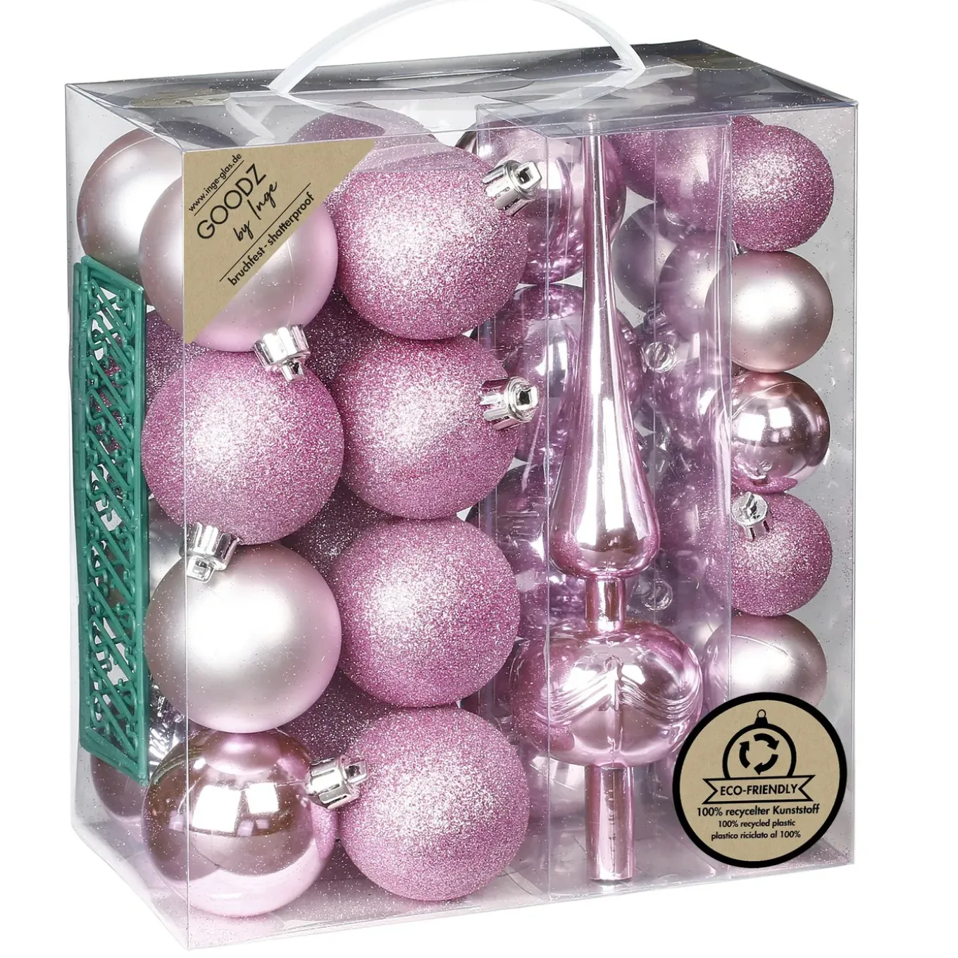 Inge Christmas Kerstballen -39-dlg- Roze - Kunststof - Met Piek