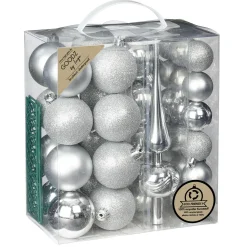 Inge-glas Inge Christmas Kerstballen -39-dlg- Zilver- Kunststof - Met Piek