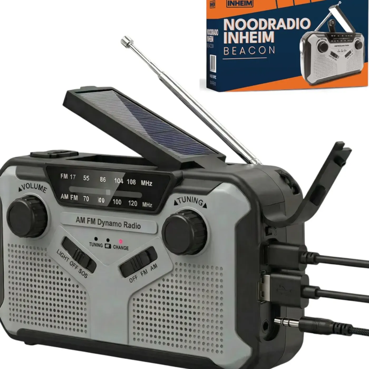 INHEIM - Noodradio - Am/fm - Zonnepaneel - Handslinger - 2500 Mah Powerbank - Zaklamp