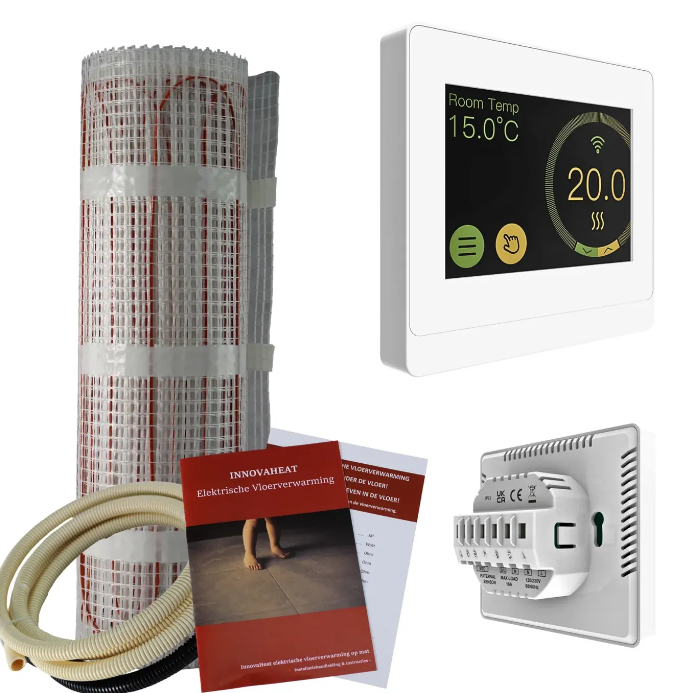 Innovaheat - Elektrische vloerverwarming op mat - 1,5 m² - 225 watt - Incl. thermostaat