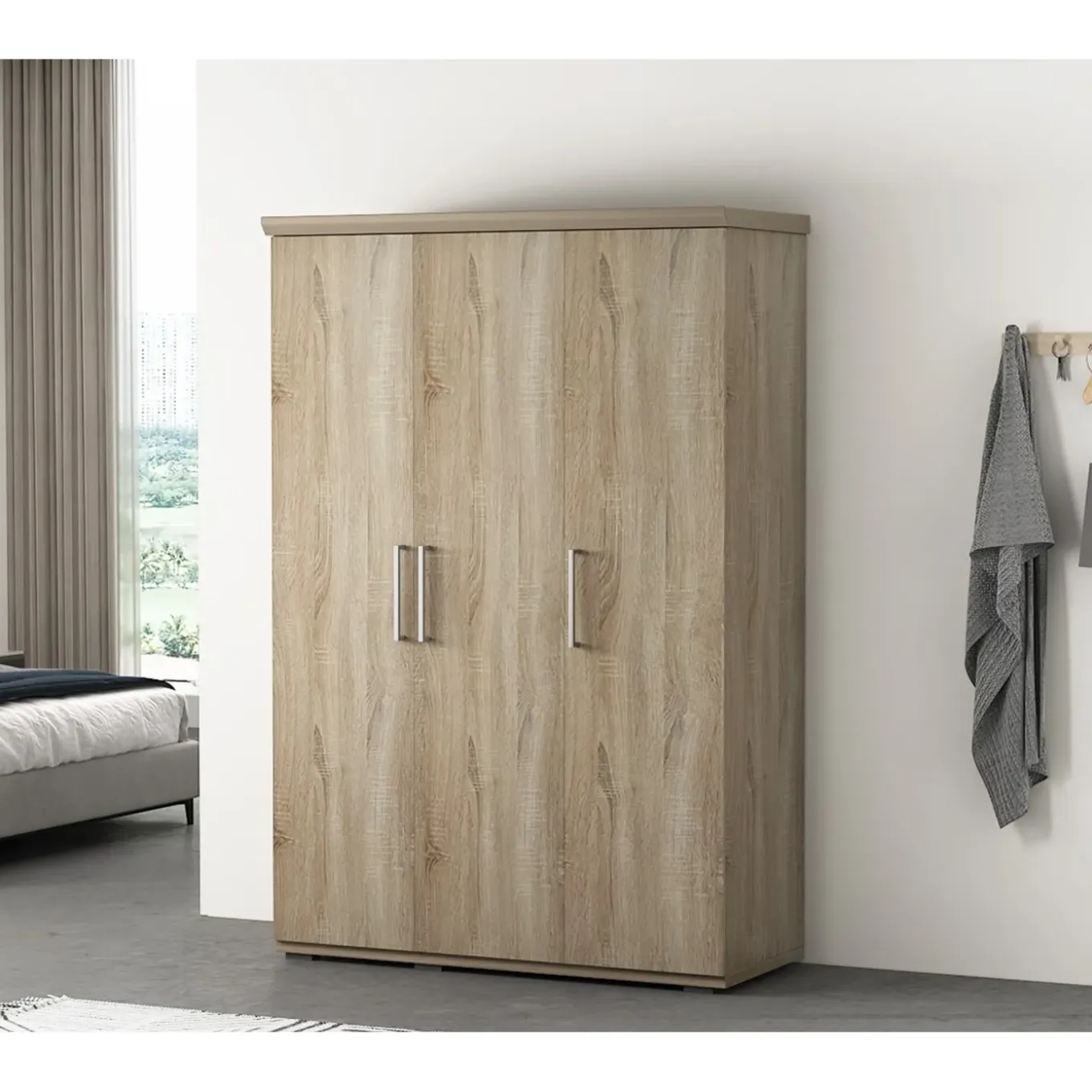 Interiax Kledingkast 'mila' - Sonoma Eik - 3 Deurs - 183x120x52cm