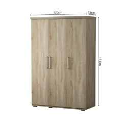 Interiax Kledingkast 'mila' - Sonoma Eik - 3 Deurs - 183x120x52cm