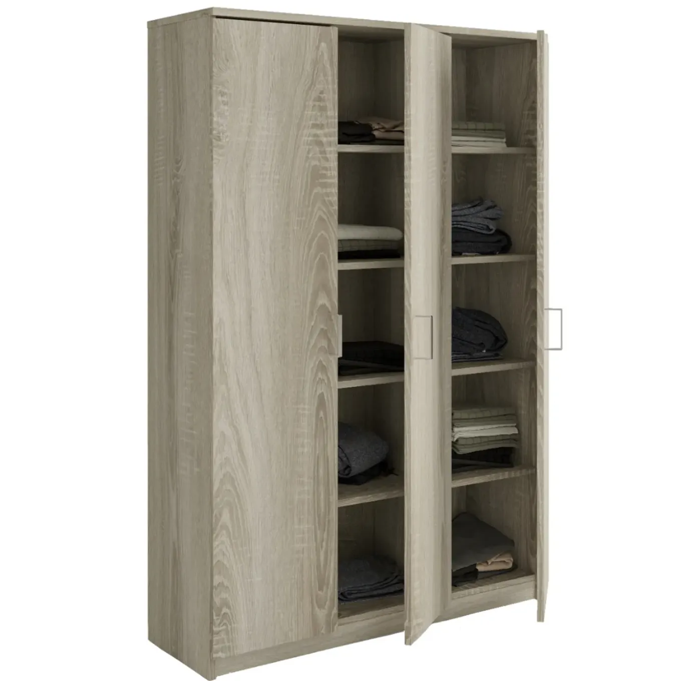 Interiax Opbergkast - Kledingkast 'amelie' - Sonoma Eik - 3 Deurs - 180x120x40cm