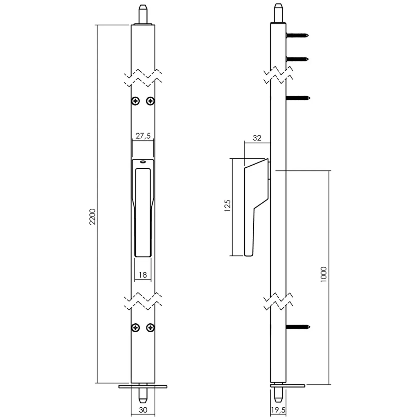 Intersteel Deurespagnolet Niet Afsluitbaar Rechts 2200mm Ral 9010 Wit