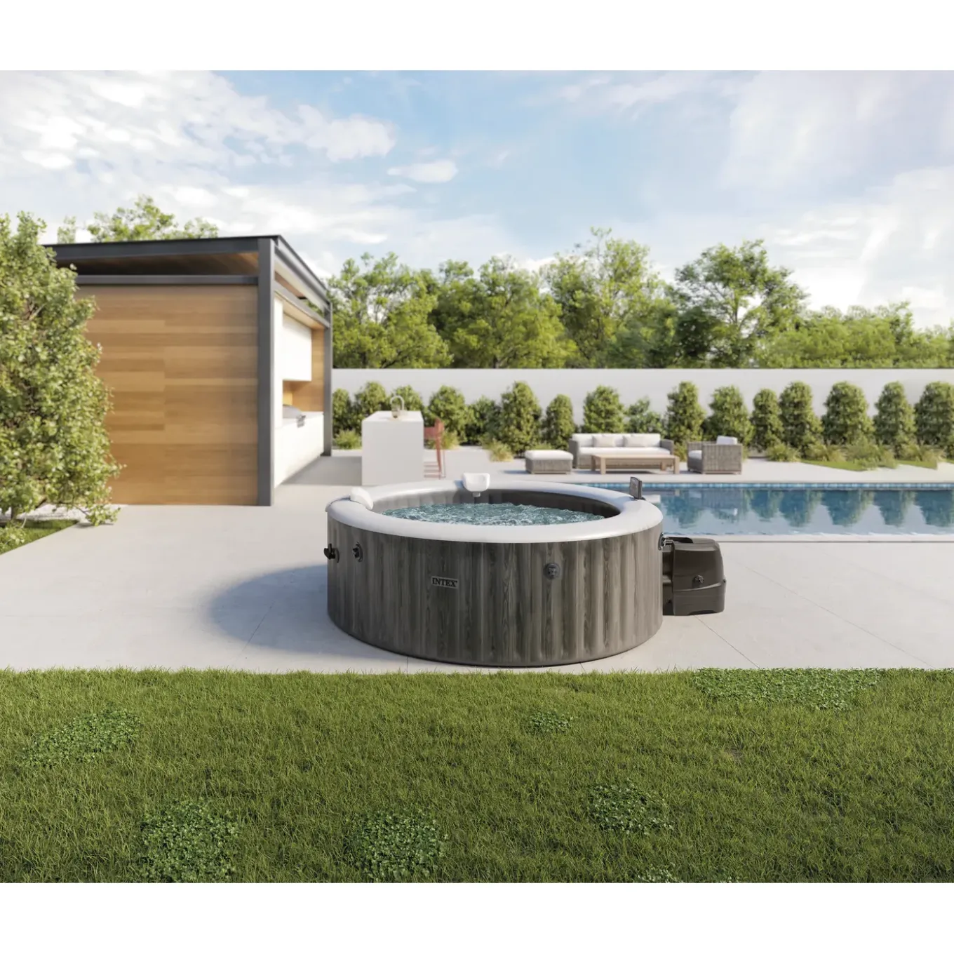 Intex PureSpa Greywood Deluxe Opblaasbare Spa - 1098L - 6 Personen - Led - 216x216x71cm
