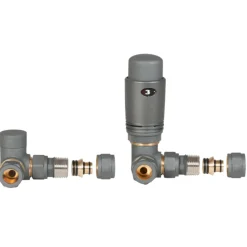 Invena Grafiet axiaal thermostatische hoek set verwarmer PEX/Koper radiator aansluiting