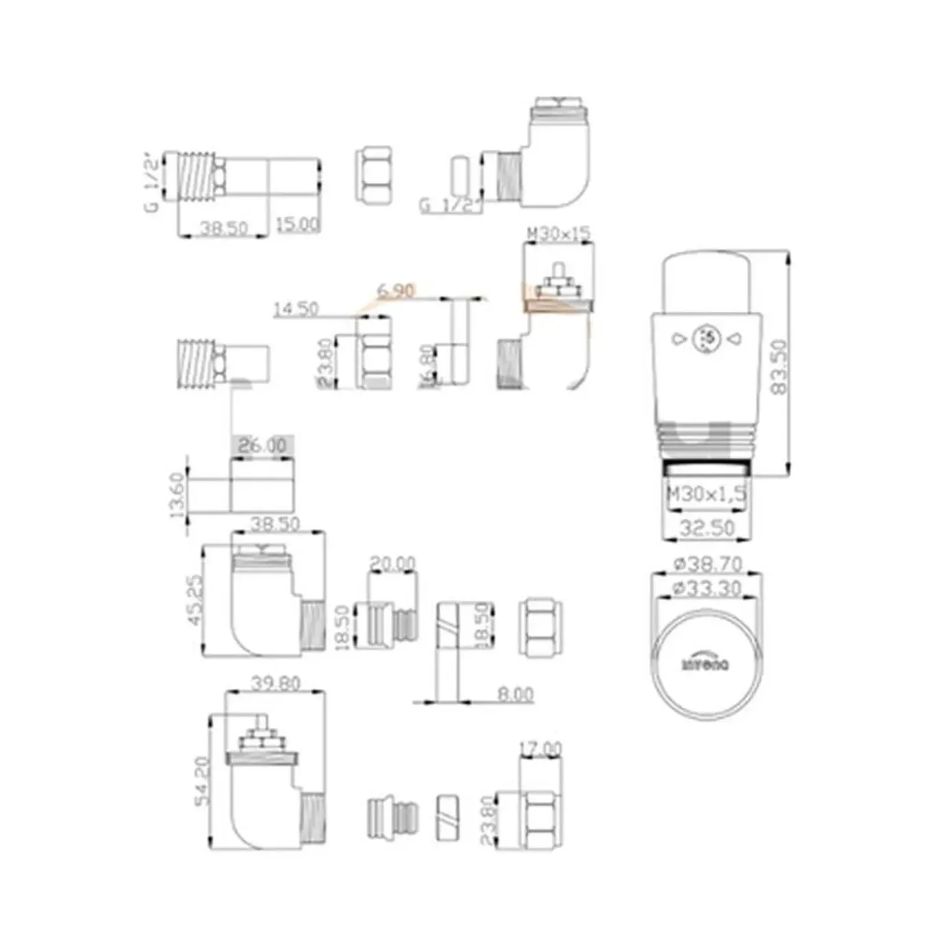 Invena Grafiet axiaal thermostatische hoek set verwarmer PEX/Koper radiator aansluiting