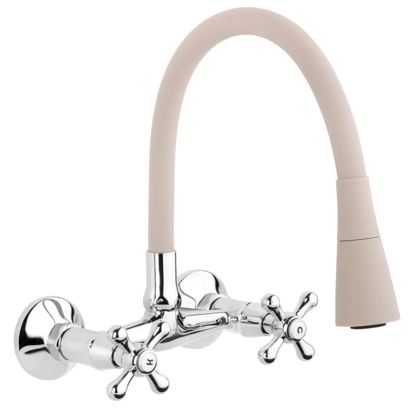 Invena Keukenkraan Beige Wandmontage Kruis Hendels Roma Flexibele Uitloop