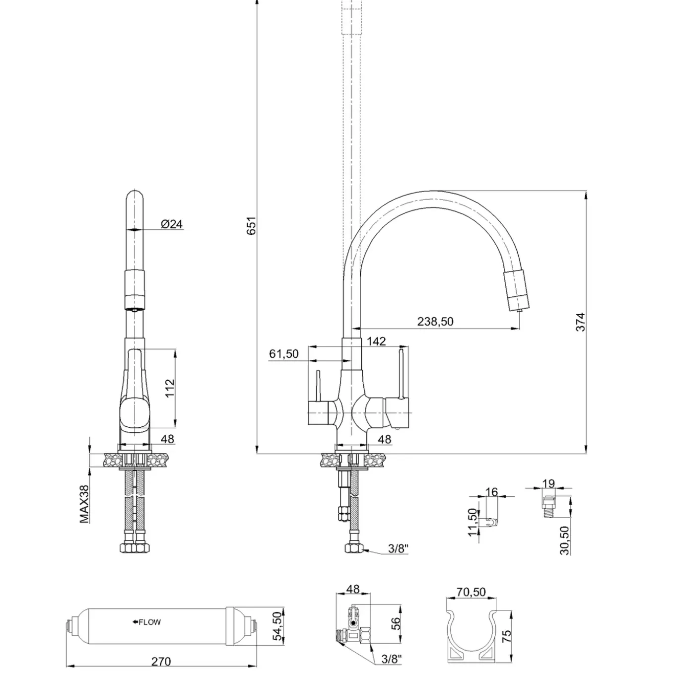 Invena Keukenkraan GLAMOUR Chroom Keukenmengkraan Waterfiltratie Set