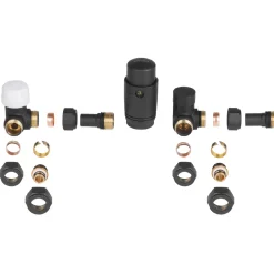 Invena Zwarte axiaal thermostatische hoek set verwarmer PEX/Koper radiatoraansluiting