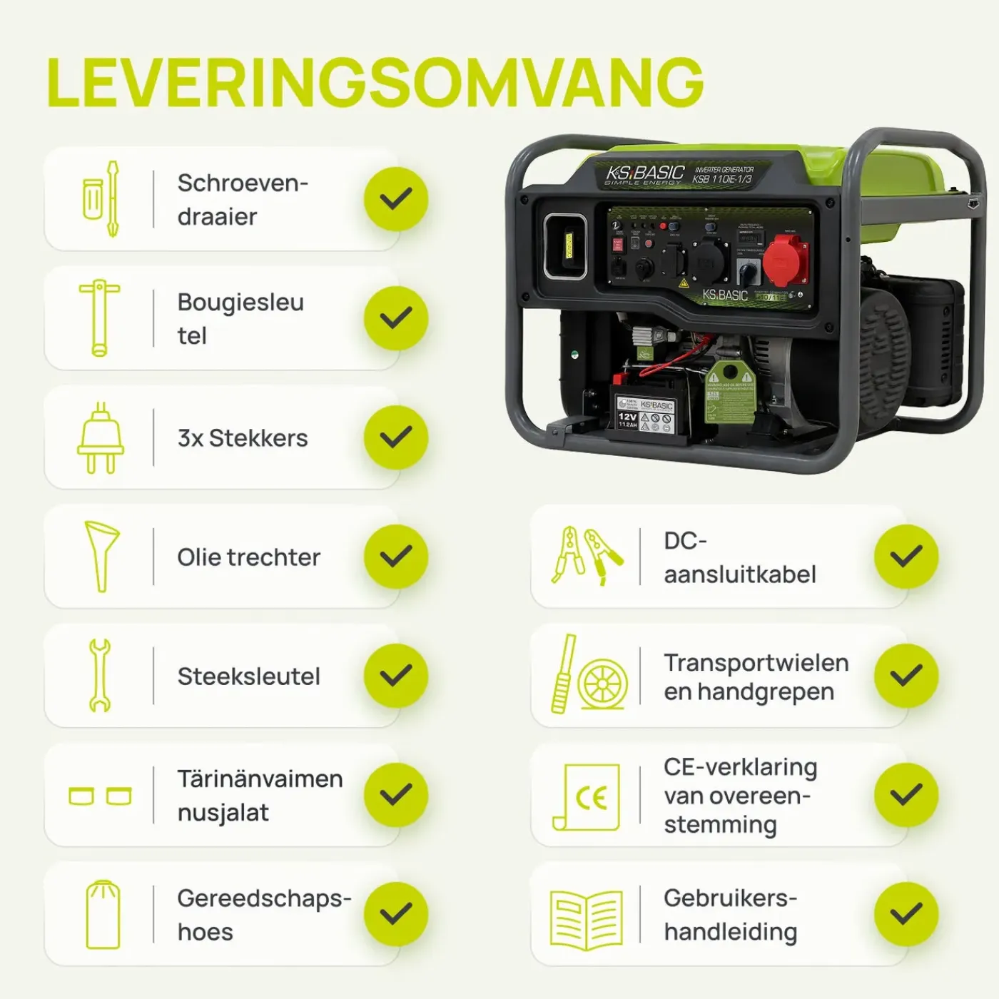Könner & Söhnen Invertergenerator Ksb 110ie-1/3 11kW 230V/400V LED 12 V uitgang en USB-poort