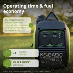 Inverter Generator 2000W Könner & Söhnen, 15.6kg, Superstil 62dB, 4-takt, Camping & Thuis, Ecomode
