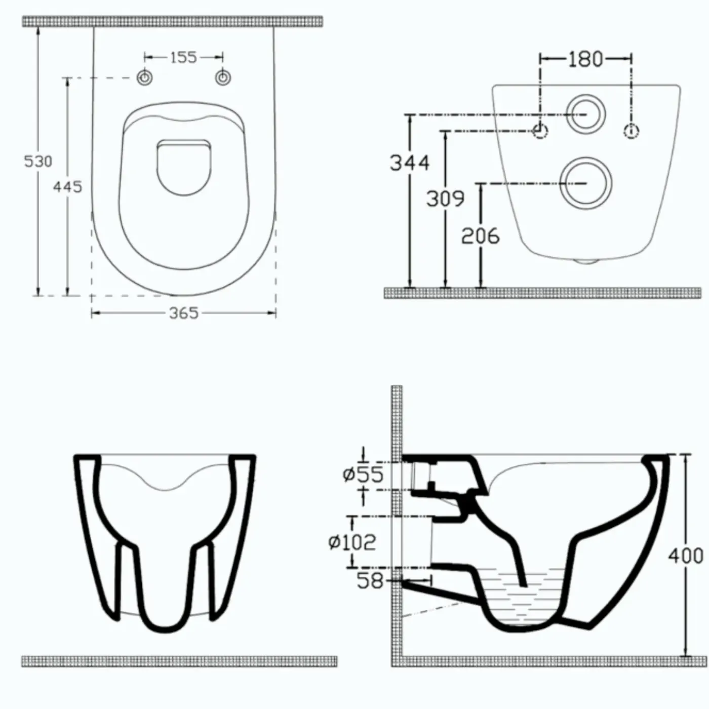Isvea Sentimenti Hangtoilet - Randloos - 36 - 5x53 Cm - Mat Bordeaux