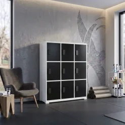 Ivol Lockerkast Met Digitaal Cijferslot - Zwart/wit - 112x42x150 Cm - 9 Lockers