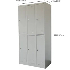 IVOL Metalen Lockerkast Grijs - 90x185x45 Cm - 6 Deurs