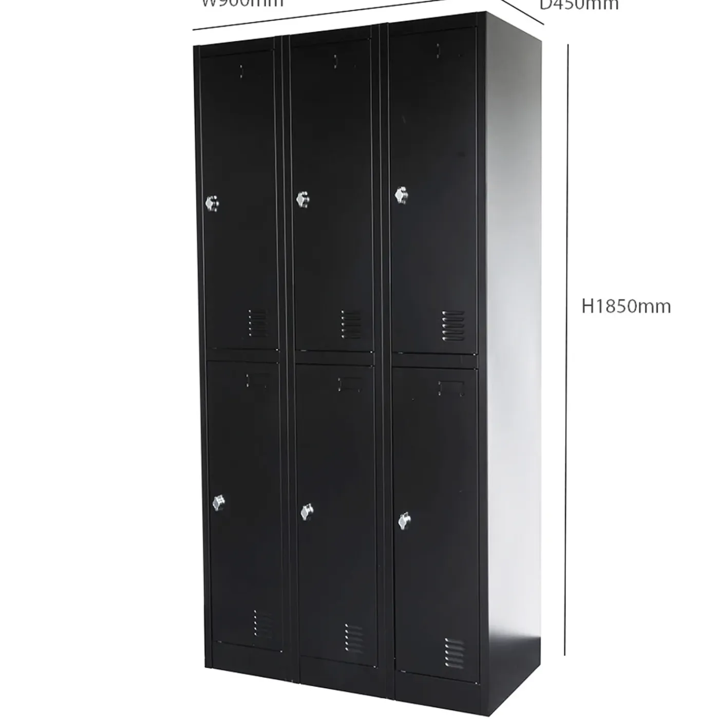 IVOL Metalen Lockerkast Zwart - 90x185x45 Cm - 6 Deurs