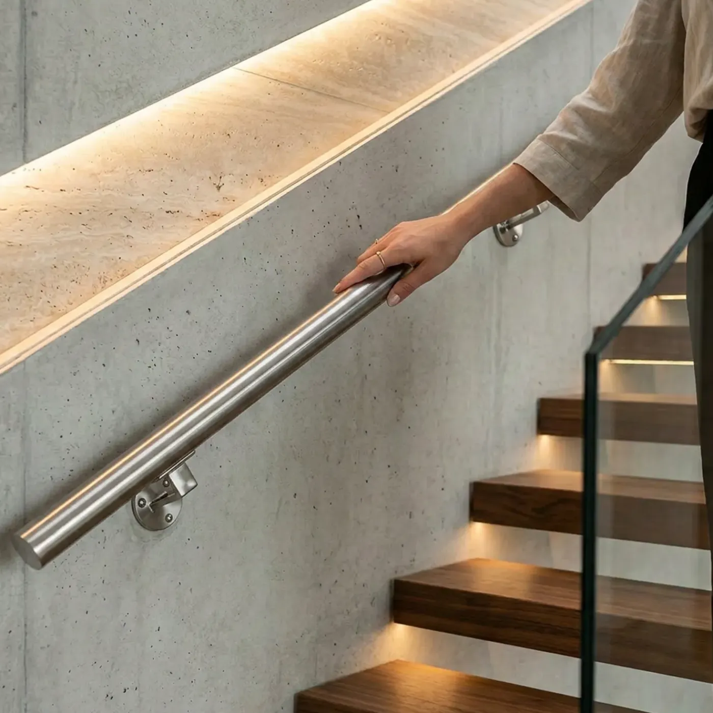 IVOL Rvs Geborsteld Trapleuning 100 Cm + 2 Houders