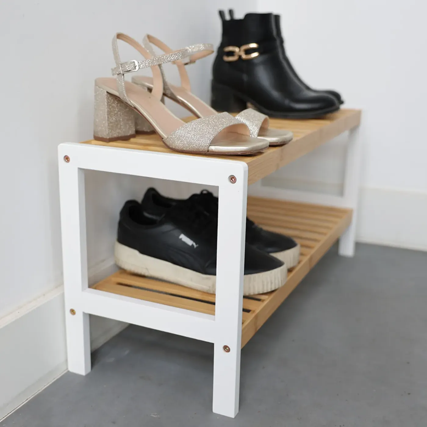 IVOL Schoenenrek Bamboe (2 Niveaus) - Schoenenkast 70x33x26 Cm