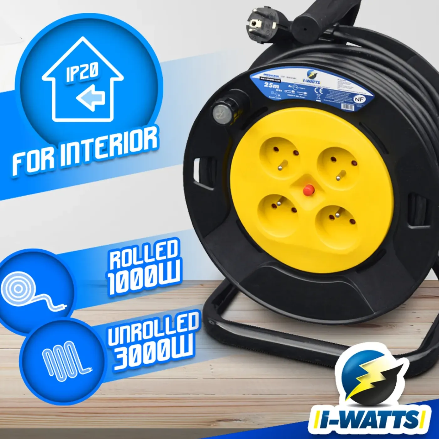I-WATTS PRO - - Elektrische Haspel 4 Stopcontacten 25m-3g1.5-ho5