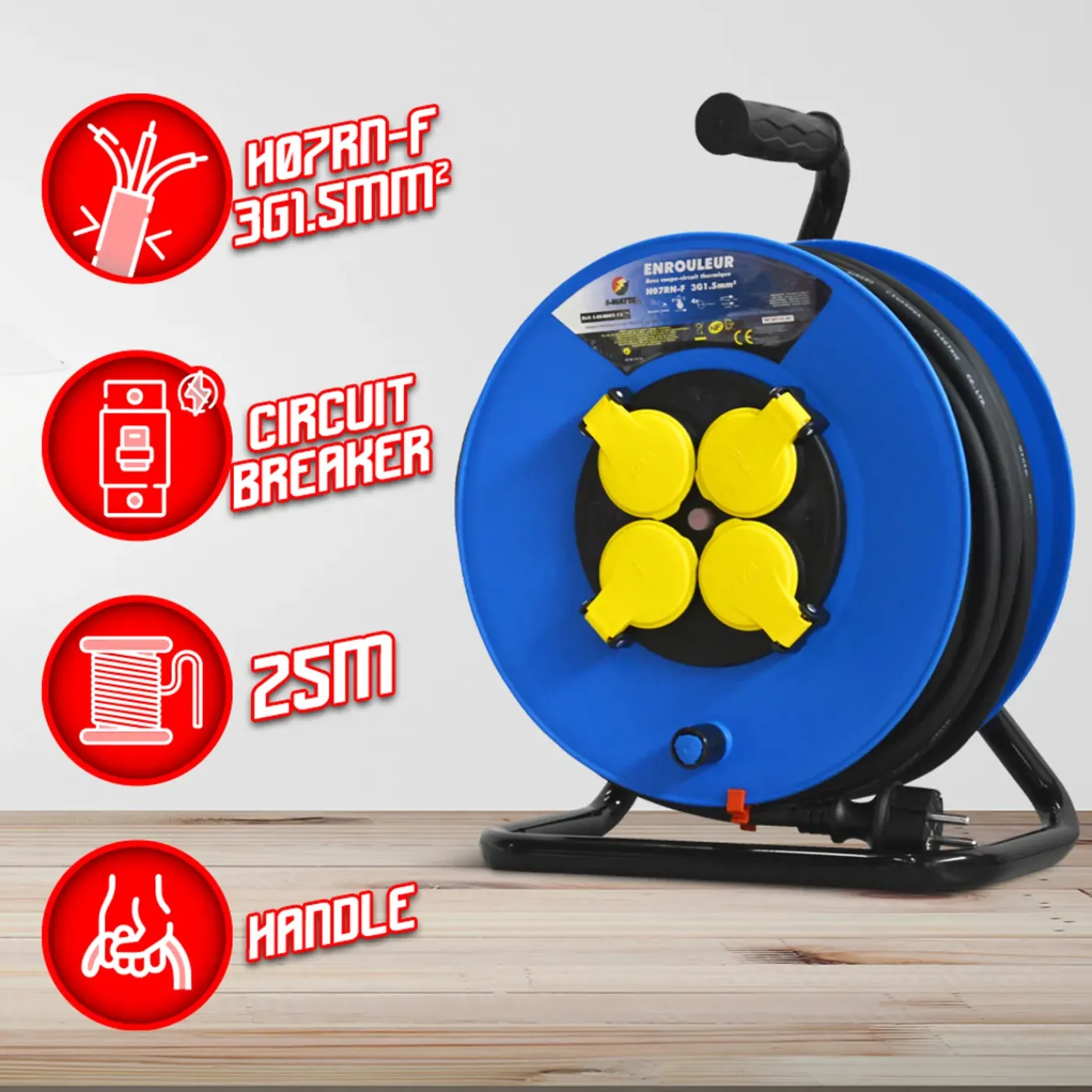 I-WATTS PRO - Rol 4 stopcontacten-H07EN-3G1,5MM²-25M