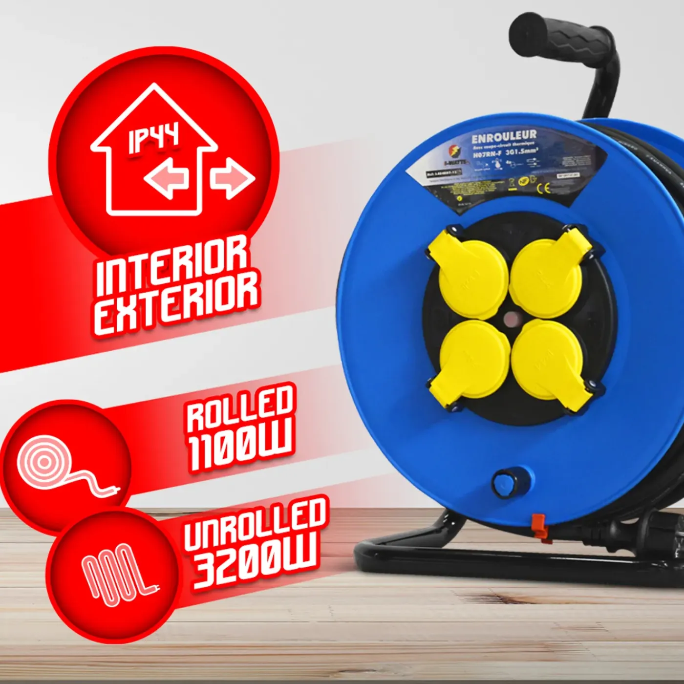 I-WATTS PRO - Rol 4 stopcontacten-H07EN-3G1,5MM²-25M