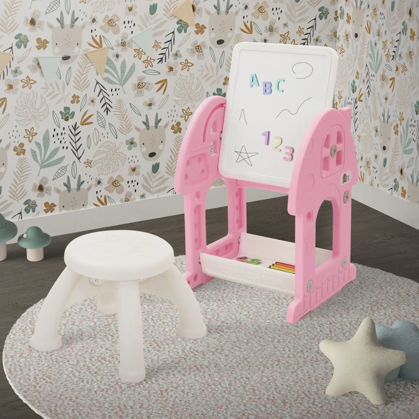 Joyz 2 In 1 Kinderzitgroep Met Speeltafel En Stoel Roze-wit Hdpe Kindertafel Vanaf 3 Jaar