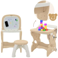 Joyz 3-in-1 Speeltafel Kinder Tekentafel Accessoires Bruin Lcd Whiteboard Schildersezel