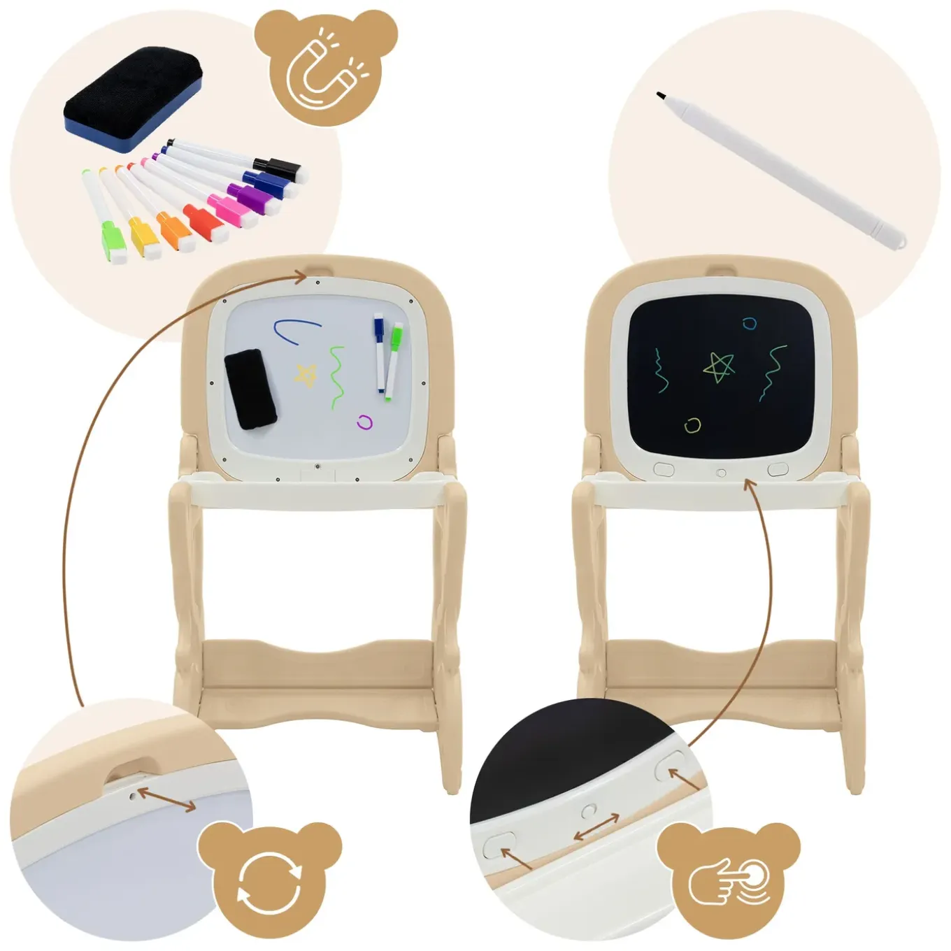 Joyz 3-in-1 Speeltafel Kinder Tekentafel Accessoires Bruin Lcd Whiteboard Schildersezel