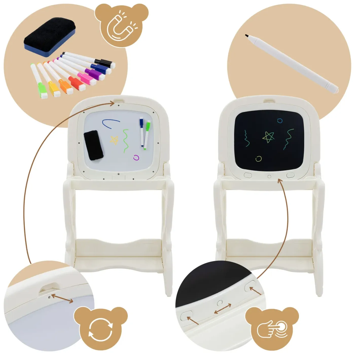 Joyz 3-in-1 Speeltafel Kinder Tekentafel Accessoires Wit Lcd Whiteboard Schildersezel