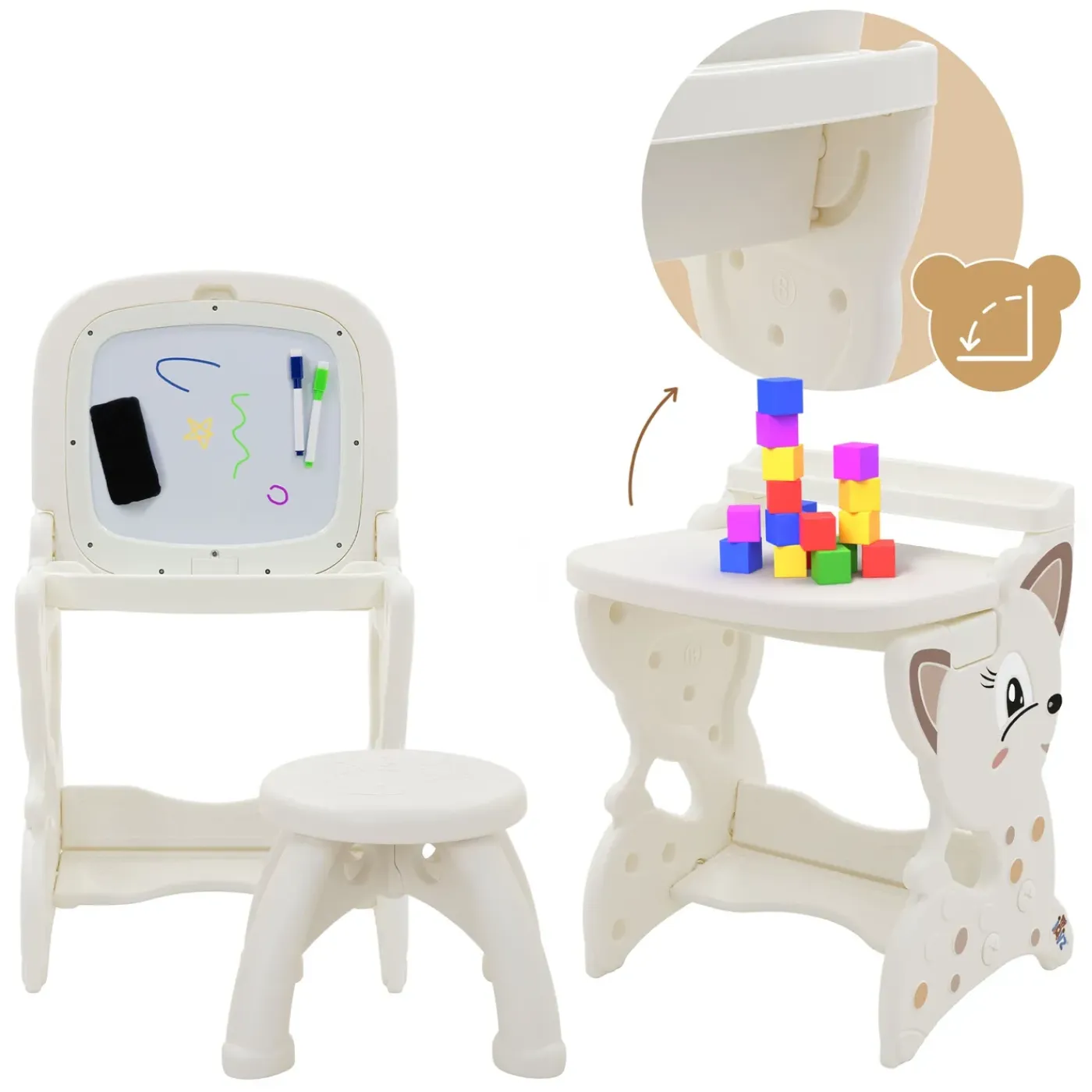 Joyz 3-in-1 Speeltafel Kinder Tekentafel Accessoires Wit Lcd Whiteboard Schildersezel