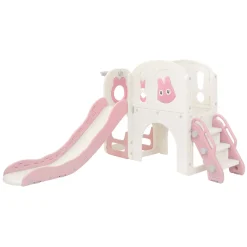 Joyz - Kinderglijbaan Met Speeltoren 5 In 1 - Roze-wit - Basketbalring Trap Telescoop