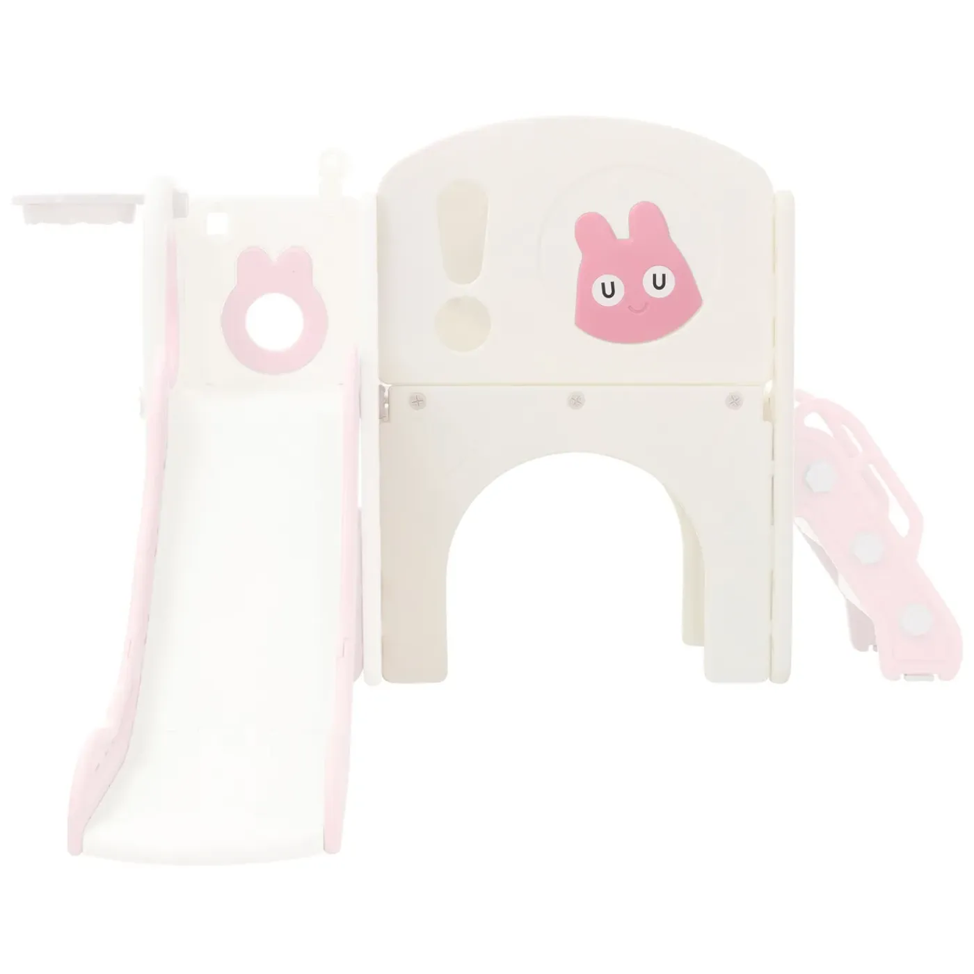 Joyz - Kinderglijbaan Met Speeltoren 5 In 1 - Roze-wit - Basketbalring Trap Telescoop