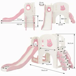 Joyz - Kinderglijbaan Met Speeltoren 5 In 1 - Roze-wit - Basketbalring Trap Telescoop
